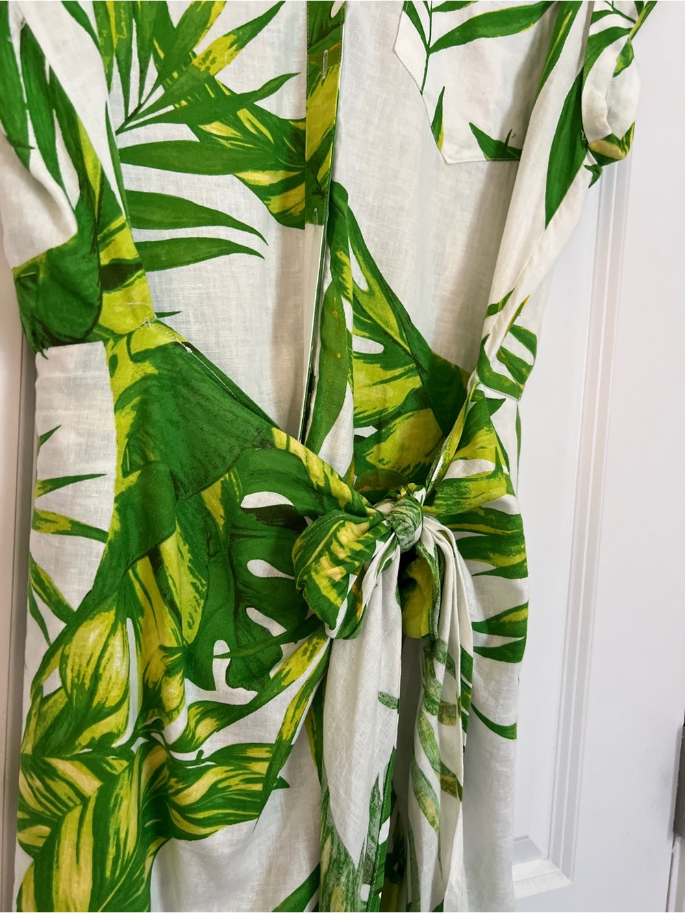 Karlie Palm Leaf Linen Tie Waist Dress -Medium - Picture 3 of 9